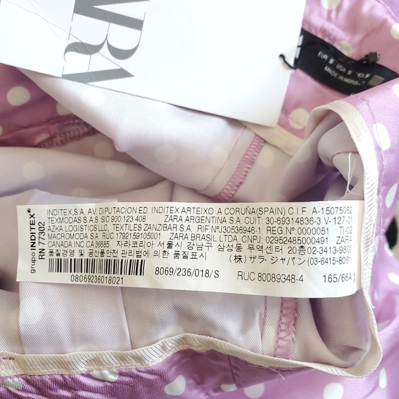 New Zara Polka Dot High Waist Flowy Satin Belted Paperbag Lilac Shorts NWT Small - Picture 13 of 13